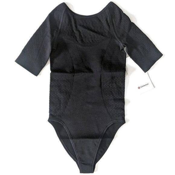 Lululemon Reveal Bodysuit Womens Size 2 Blacj Mindful Motion Mesh Detail Ballet - Picture 1 of 7